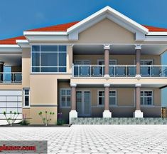 this is an artist's rendering of a two story house with balconyes and balconies