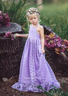 Classic styling creates a stunning look in this girl’s lavender flower girl dress. Easy and comfortable lace and dress is completely lined. Perfect for a Boho County Wedding Flower Girl, photography shoots or anytime. Dress is allover lace with deep ruffle at hem and halter ties at back of neck. Dress is lined. These dresses are beautifully bohemian, vintage-inspired and work beautifully for rustic woody style wedding themes too. These dresses can also be used as 1st communion guess dresses, bap Lavender Flower Girl Dress, Bohemian Flower Girl Dress, Bohemian Flower Girl, Vintage Flower Girls, Flower Girl Dresses Vintage, Lace Flower Girl Dress, Boho Flower Girl, Hannah Rose, Girls Special Occasion Dresses