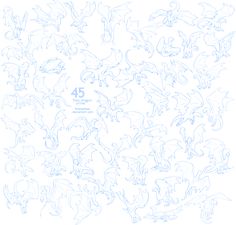 a bunch of different types of animals drawn in blue ink