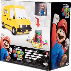 a box with an image of mario and his yellow van in it's packaging