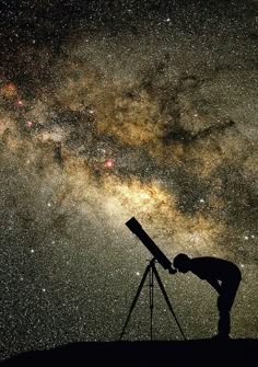 a man looking at the stars with a telescope