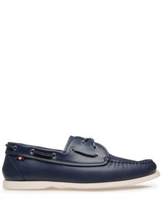 navy blue calf leather smooth grain whipstitch detailing round toe front lace-up fastening rubber outsole Luxury Low-top Boat Shoes With Rubber Sole, Leather Slip-on Boat Shoes With Rubber Sole, Blue Slip-on Boat Shoes With Leather Sole, Blue Leather Slip-on Boat Shoes, Navy Slip-on Boat Shoes, Leather Boat Shoes, Blue Shoes, Boat Shoes, Loafer Shoes