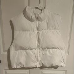 Brand: Shein Style: Puffer Vest Color: White Size: Large Condition: Never Worn White Winter Vest Outerwear, Fitted White Puffer Outerwear, Luxury White Winter Vest, Puffer Vest White, White Puffer Vest, White Puffer, Puffer Vest, Shein Style, Puffer