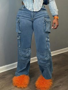 American Trendy Versatile Multi-Pocket Women Denim Cargo Pants Medium Wash Casual   Denim Plain Straight Leg Non-Stretch  Women Clothing, size features are:Bust: ,Length: ,Sleeve Length: Bold Clothing, Denim Cargo Pants, Casual Denim Pants, Denim Handbags, Baddie Tips, Denim Cargo, Cargo Jeans, Casual Denim, Maternity Bag