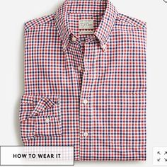 J Crew Secret Wash Cotton Poplin Shirt Preppy Cotton Shirt, Casual Red Dress Shirt For Spring, Red Tops For Business Casual Spring, Red Cotton Shirt For Business Casual, Red Cotton Shirt With Spread Collar, Red Casual Dress Shirt With Spread Collar, Casual Red Dress Shirt With Spread Collar, Casual Red Dress Shirt For Work, Red Casual Top For Business Casual