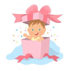 a baby in a pink box with a big bow