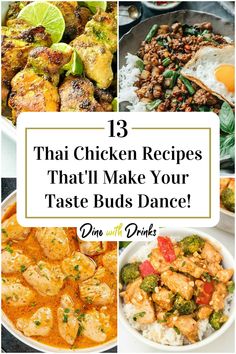 Collage of 4 thai chicken recipes. Chicken Thai Recipes, Thai Recipes Chicken, Thai Baked Chicken, Thai Chicken Recipe, Thai Flavors, Thai Chicken Recipes, Easy Thai Recipes