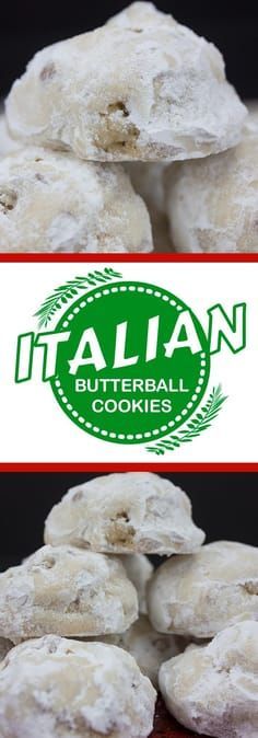 a pile of cookies sitting on top of a red plate next to a sign that says italian butterball cookies