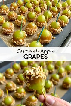 caramel apple grapes on a stick with nuts