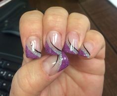 Fingernail Designs For Work, Purple Nail Art Designs French Tips, Fancy French Manicure, Purple French Manicure, French Manicure Nail Designs, Purple Nail Art, Heart Nail Designs, Art Deco Nails