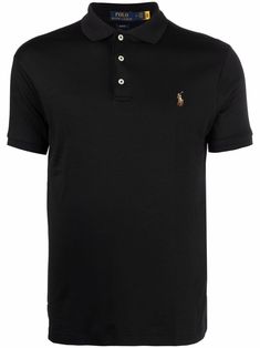 Black cotton embroidered-logo polo shirt from POLO RALPH LAUREN featuring embroidered logo at the chest, polo collar, front button placket and short sleeves. Joe Calzaghe, Black Polo, Stylish Mens Outfits, Mens Clothes, Ralph Lauren Outfits, Designer Clothes For Men, Branded Shirts, Ralph Lauren Shirt, Polo Collar