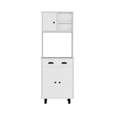 a white cabinet with two doors and drawers