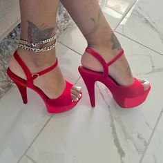 Women Red Velvet Peep Toe Side Strap.. Run True To Size. Red Platform Heels With Open Heel, Chic Red Platform Heels, Red Platform Heels For Night Out, Chic Red Open Heel Heels, Red Heels With Heel Strap For Night Out, Red Heels With Padded Heel For Night Out, Polished Toenails, Red Velvet Heels, Black Pointed Toe Heels