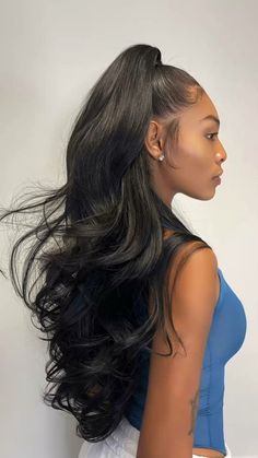 prom hairstyles black women, gala hairstyles black women, prom hair black women, prom hairstyles for black women updos Hair Laid, Long Black Hair, Baddie Hairstyles, Aesthetic Hair, Ponytail Hairstyles, Long Black, Down Hairstyles