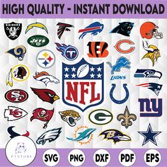 the nfl logo is shown in this graphic file, and it has many different colors