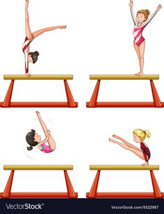 a girl doing gymnastics on the balance beam vector imagensvectors set 1