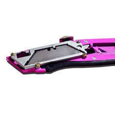 Crafted from die cast aluminum, this auto-loading retractable utility knife from The Original Pink Box® is both lightweight and durable. The push button blade change lets you switch out blades instantly with the simple press of a button: just extend the blade fully, press the top button and gently pull to remove it. To replace, retract the slider back then move it forward again. The new blade instantly loads from within the internal storage! A quick-open hinge eliminates frustration and makes refilling your blade storage easier than ever. This utility knife also has 3 lockable blade length positions for precise cuts and an ergonomic comfort grip. The Original Pink Box 5-Blade Retractable Utility Knife with On Tool Blade Storage | PB1AUK Tool Blade, Utility Knives, The Push, Pink Box, Utility Knife, Cast Aluminum, Push Button, The Original, Tools