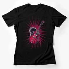 a black t - shirt with a red guitar on it