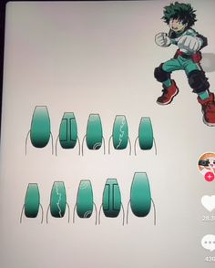 Nail Design Base Drawing, Deku Nails Art, Mha Nail Designs, Deku Nails, Bakugou Nails Art, Mha Nails, Asia Nails, Lightning Nails