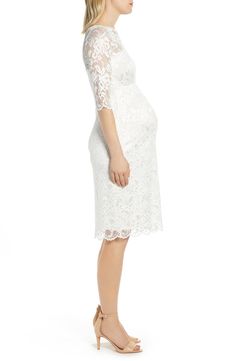 With a bit of shimmer and cut in a vintage style, this bump-flattering sheath of floral lace is simply perfect for weddings and other special events. Slips on over head Bateau neck Three-quarter sleeves Get the perfect fit—book an appointment with one of our alterations experts Lined 94% nylon, 6% spandex Dry clean Made in the UK Feminine Sheath Lace Dress For Wedding, Feminine Sheath Lace Wedding Dress, Elegant White Lace Dress For Bridal Shower, Lace Sheath Dress For Mother Of The Bride, Elegant Lace Dress For Bridal Shower, Mother Of The Bride Fitted Lace Dress, Elegant Dresses With Lace Trim For Bridal Shower, Fitted Lace White Mother Of The Bride Dress, Fitted White Lace Mother Of The Bride Dress