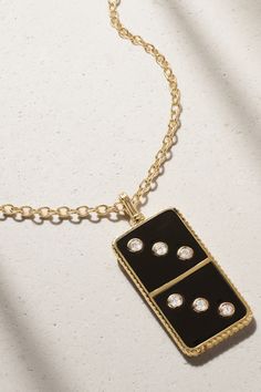 "Our Domino collection represents the idea that even small actions can create a large impact," says Retrouvaí. Handmade from 14-karat gold, this necklace is inlaid with black onyx and set with sparkling round-cut diamonds. The phrase "everything starts somewhere" is engraved on the back. Foundrae Jewelry, Domino Jewelry, Black Theme, Fine Jewellery Necklace, Round Cut Diamond, Black Onyx, Jewellery And Watches, Womens Jewelry Necklace, Round Cut