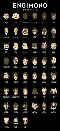 an illustrated poster with many different masks on it's face and the words, ensimmono