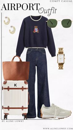 Airport outfit idea - teddy bear sweater, navy blue outfit, most comfortable jeans. Navy Blue Outfit, Teddy Bear Sweater, Most Comfortable Jeans, Bear Sweater, Sweater Navy Blue, Comfortable Jeans, Blue Outfit