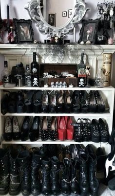 For the love of shoes!! Gothic Bedroom, Goth Shoes, Gothic Shoes, Goth Home, Goth Home Decor, Gothic Decor, Gothic Home Decor, Gothic House, Dark Fashion