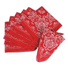 red napkins with white designs on them