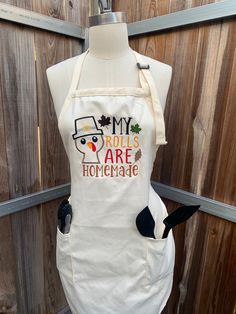 an apron that says, my rolls are homemade