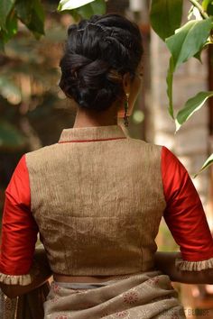 Black raw silk chinese collar blouse with jadau mandala design Blouse Necklines, Awesome Blouse, Unique Blouse Designs