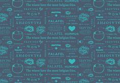 a blue and white wallpaper with different words on it, including the names of famous films