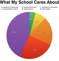 a pie chart with the words what my school cares about on top and below it