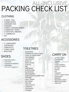 the packing check list is shown with palm trees