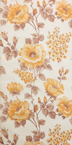 an orange and yellow floral print on white fabric