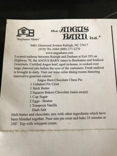 the menu for an angry barn restaurant