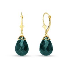 29.6 Carat 14K Solid Yellow Gold Leverback Earrings Briolette Emerald Jewelry Tags, Leverback Earrings, Green Sapphire, Gold Hands, Exquisite Jewelry, Jewelry Gift Box, High Quality Jewelry, Or Rose, Gemstone Jewelry