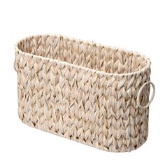 a large woven basket with handles on the bottom is shown in white and beige colors