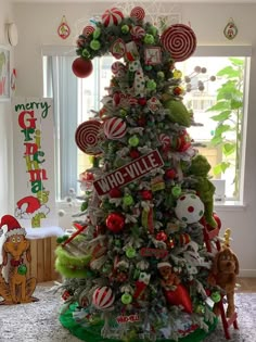 a christmas tree decorated with candy and candies