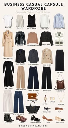 30+ Business Casual Capsule Wardrobe Essentials + Outfit Ideas Business Casual Capsule Wardrobe, Business Casual Capsule, Casual Capsule Wardrobe, Workwear Capsule Wardrobe, Workwear Capsule, Capsule Wardrobe Women, Casual Work Outfits Women, Chic Business Casual, Capsule Wardrobe Work