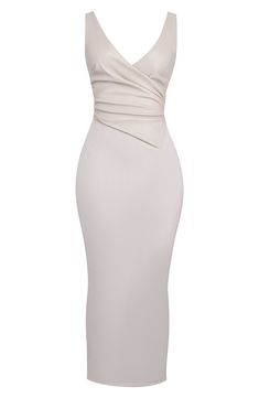 Give your curves a hug in this faux-leather cocktail dress with pleats that create a faux-wrap effect and an easy-moving back slit. Exclusive retailer Back zip closure Surplice V-neck Sleeveless Back slit Stretch lining 100% cotton with polyurethane coating; 38% polyester, 34% viscose, 25% recycled polyester, 3% elastane contrast Dry clean Imported Cream Cocktail Dress, Billionaire Husband, Casual Wedding Reception, Rich Clothing, Icy Girl, Dresses Fancy, Bow Wedding Dress, Strapless Evening Dress, Dress With Pleats