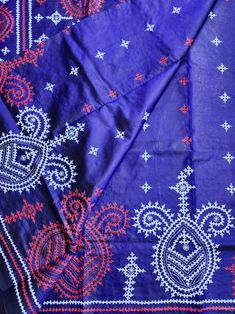 Kutchwork Pure Silk Hand Embroidery Blue Saree - Etsy Kantha Work Sarees, Kasuti Embroidery, Blue Silk Saree, Kantha Sarees, Embroidery Blue, Designer Bridal Lehenga, Persian Blue, Kantha Work, Blue Saree