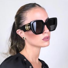 New Gucci Gg0956s 003 Black Sunglasses Gucci Women’s Eyewear Gucci Gg0956s Brand: Gucci Model:Gucci Gg0956s 003 54-19-145 Condition: New Gender: Women’s Age Group: Adult Color: 003 Frame Color: Black Frame Material: Acetate, Plastic Lens Color: Black Lens Socket: 54 Mm Bridge Width: 19 Mm Temple Length: 145 Mm Polarized: No Made In Italy Item Includes: - Authentic Sunglasses - Certificate Of Authentic - Authentic Case, Bag - Cleaning Cloth We Guarantee That All Our Items Are 100% Authentic And B Designer Black Sunglasses, Luxury Black Gucci Sunglasses, Gucci Sunglasses Women, Gucci Cat Eye Sunglasses, Oversized Aviator Sunglasses, Black Sunglasses Square, Sunglasses Women Oversized, Dark Sunglasses, Gucci Brand