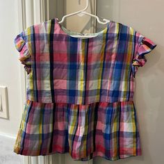 Never Worn - Nwt (Tag Is Ripped - As Pictured) Adorable For Fall Plaid Top With Flutter Sleeve Pink Flutter Sleeve Casual Top, Multicolor Cotton Flutter Sleeve Top, Multicolor Cotton Ruffle Sleeve Tops, Multicolor Cotton Top With Ruffle Sleeves, Multicolor Cotton Tops With Flutter Sleeve, Multicolor Cotton Tops With Ruffle Sleeves, Gap Casual Tops With Flutter Sleeves, Casual Gap Tops With Flutter Sleeves, Multicolor Cotton Ruffle Tops