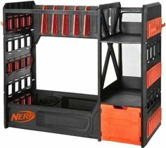 the nerf tool rack has many tools in it