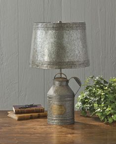 Antique Milk Can Lamp with Tin Shade - Olde Church Emporium Milk Can Table, Can Lamp, Antique Milk Can, Primitive Lamps, Country Lamps, Farmhouse Table Lamps, Vintage Milk Can, Farmhouse Lamps, Punched Tin