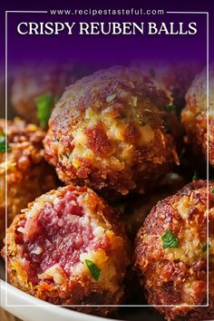 crispy reuben balls in a white bowl