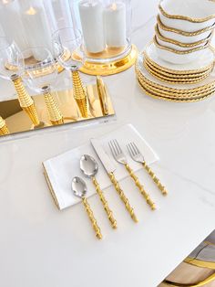 Gold Twisted Rope Flatware 5-Pcs - HTS HOME DECOR Beaded Flatware, Gold Cutlery Set, Gold Cutlery, Inspire Me Home Decor, Flatware Set, Ginger Jars, Cutlery Set, Kitchen Styling, Beautiful Table