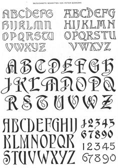 some type of font that has been drawn in different styles and colors, including the upper letters