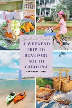 a collage of photos with the words weekend trip to beauport, south carolina